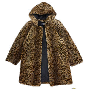 VINTAGE 90s Fuzzsy Leopard Print Hooded Coat Faux Fur Downtown Girl Y2k Boho